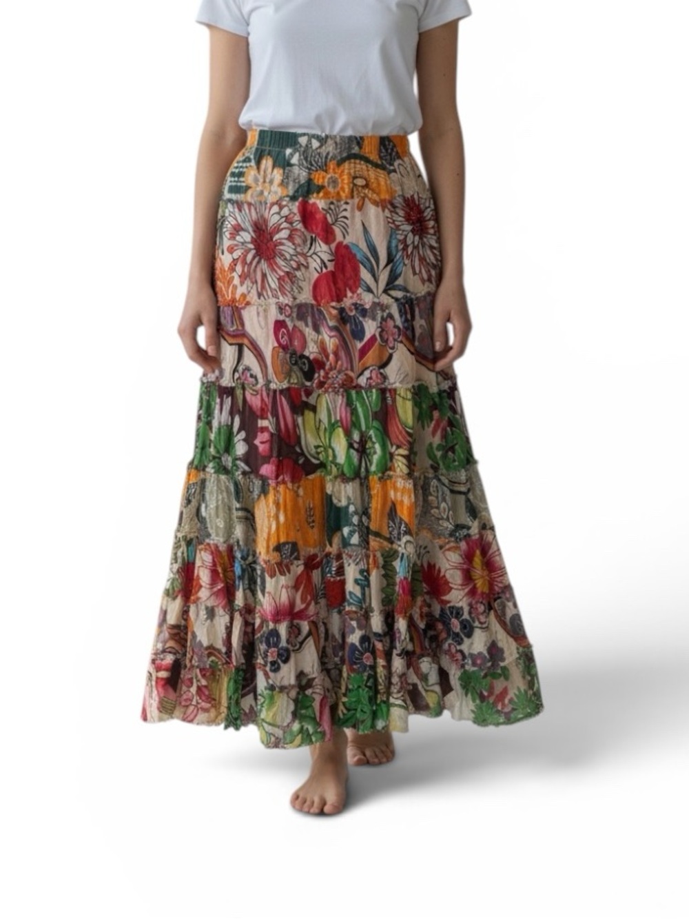 Derok Heart Tiered Maxi Skirt Size Medium